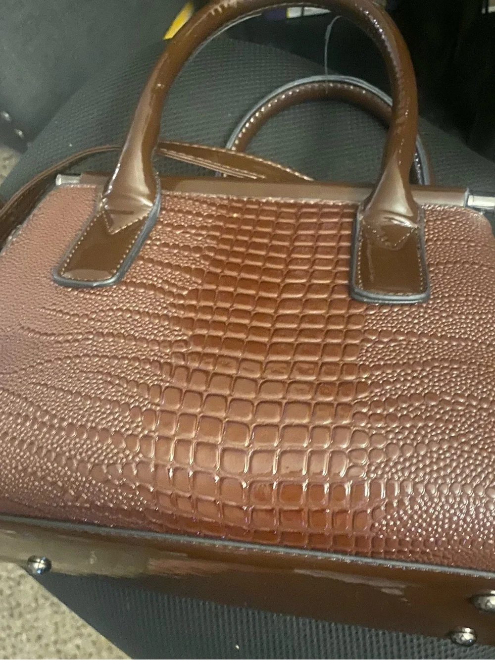 Brown Croc-Embossed Structured Satchel - Unbranded